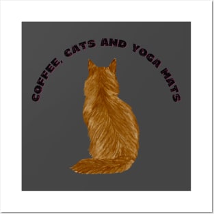 Coffee cats and yoga mats funny yoga and cat drawing Posters and Art